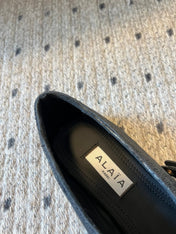 ALAIA MARY JANE SHOES IN BLACK ZP CUSTOM STRAW AND DENIM