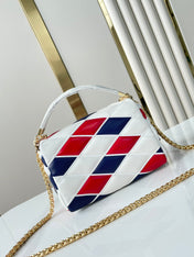 GO-14 MM 23 IN WHITE RED MIX NAVY BLUE QUILTED LAMBSKIN GOLD HARDWARE
