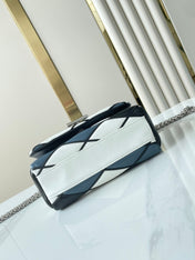 GO-14 MM 23 IN WHITE BLACK MIX STEEL BLUE QUILTED LAMBSKIN SILVER HARDWARE