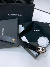 CC 30MM BELT IN BLACK SMOOTH CALFSKIN WHITE MIX BLACK METAL LOGO GOLD HARDWARE