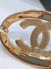 CC 30MM BELT IN BLACK EMBROIDERED CALFSKIN WHITE MIX BLACK METAL LOGO GOLD HARDWARE