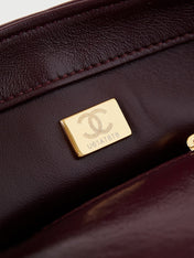 FLAP BAG WITH TOP HANDLE 18 IN WINE RED OIL-WAX LAMBSKIN GOLD HARDWARE