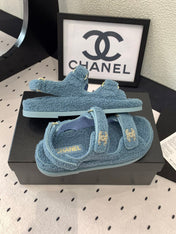 CC DAD SANDAL AEGEAN BLUE LAMB FUR
