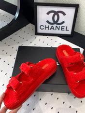 CC DAD SANDAL MULE IN CRIMSON RED LAMB FUR