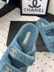 CC DAD SANDAL MULE IN AEGEAN BLUE LAMB FUR
