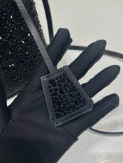 PANIER BUCKET BAG 16 IN BLACK CALFSKIN ATTACHED FULL CRYSTALS