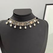 CD 26S PEARL DROP CHOKER NECKLACE IN GOLD TONE METAL 631050