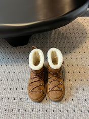 MIUMIU 26S LACE-UP ANKLE BOOTS IN CARAMEL BROWN SUEDE AND WOOL