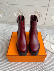 JAIME ANKLE BOOT IN BURGUNDY RED CALFSKIN