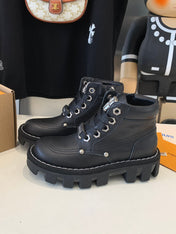 LV CHECKER ANKLE BOOT IN BLACK CALFSKIN
