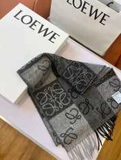 SCARF 180 CM IN BLACK MIX WHITE WOOL AND CASHMERE 410097