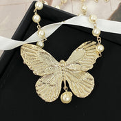 CD 26S PEARL STRAND BUTTERFLY PENDANT NECKLACE IN GOLD METAL 633112