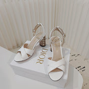 DIOR 26S METALLIC-HEEL SANDALS 80 MM IN WHITE LAMBSKIN