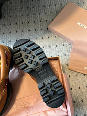 MIUMIU 26S CHUNKY SOLE LOAFERS IN TAN BROWN CALFSKIN