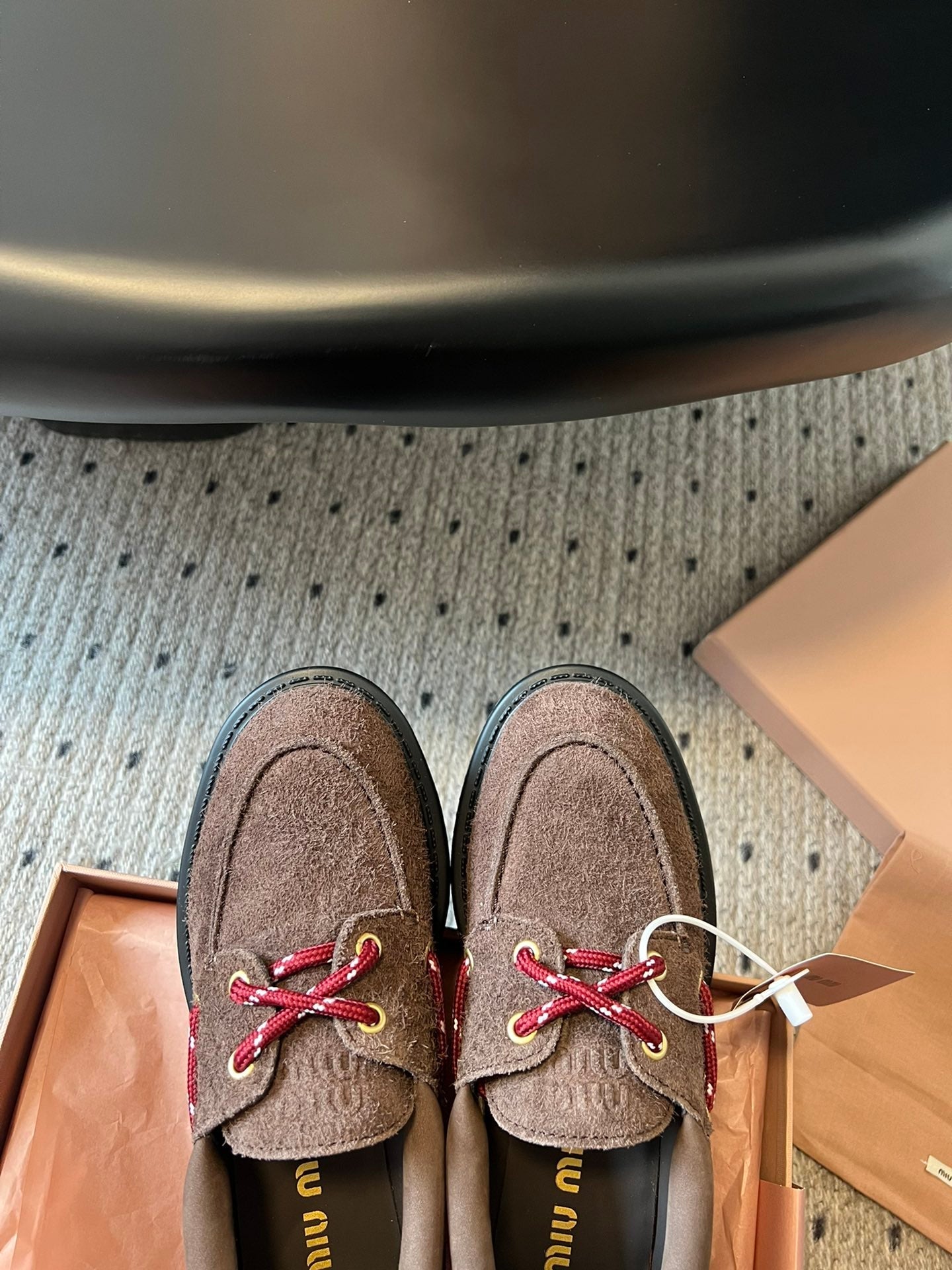 MIUMIU 26S CHUNKY SOLE LOAFERS IN DARK BROWN SUEDE