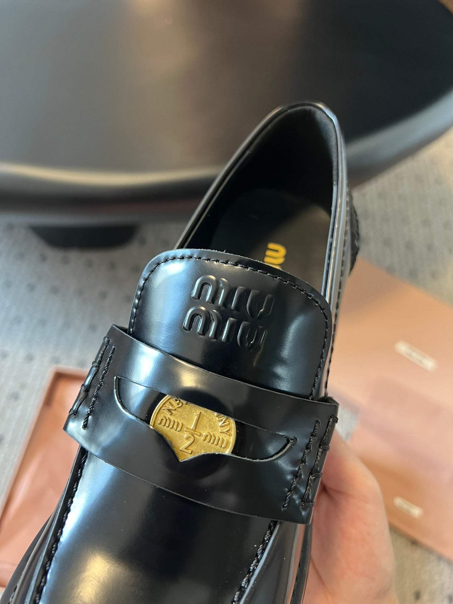 MIUMIU 26S LOAFERS 60MM IN BLACK SHINY CALFSKIN