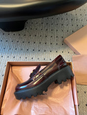 MIUMIU 26S PENNY LOAFERS IN BURGUNDY BROWN SHINY CALFSKIN