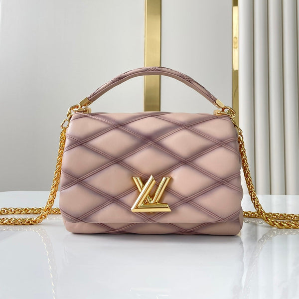 GO-14 MM 23 IN LIGHT PINK QUILTED LAMBSKIN GOLD HARDWARE