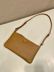 TRIANGLE LOGO SHOULDER BAG 24 IN PEANUT BROWN SMOOTH CALFSKIN