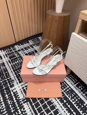 STRAP HIGH HEEL SANDALS IN WHITE SHINY LAMBSKIN
