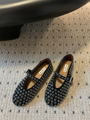 STRASS BALLET FLATS IN BLACK LAMBSKIN