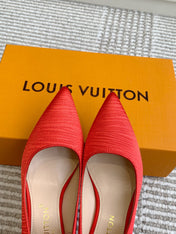 BLOSSOM PUMP 75 MM IN CHERRY RED IMPORTED STRIPED SILK SATIN