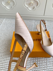 BLOSSOM SLINGBACKS 75 MM IN LIGHT PINK IMPORTED STRIPED SILK SATIN