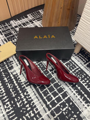 HIGH-HEEL 10 CM MULES IN BERRY RED PATENT CALFSKIN