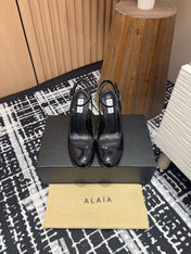 SLINGBACK HEEL 10 CM IN BLACK PATENT CALFSKIN