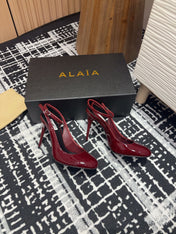SLINGBACK HEEL 10 CM IN BERRY RED PATENT CALFSKIN