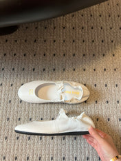 MIUMIU 26S BALLERINAS IN WHITE RUCHES NAPPA CALFSKIN