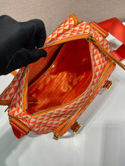 MESSENGER BAG 25 IN ORANGE MIX CREAM TRIANGLE PATTERN EMBROIDERED FABRIC
