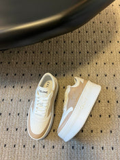 BLOCK SNEAKER WITH TRIOMPHE IN WHITE MIX SAND BROWN CALFSKIN