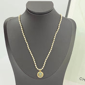 CD 26S CD LOGO PEARL BEADED MEDALLION PENDANT NECKLACE IN GOLD METAL