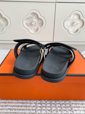 HM 26S CHYPRE SANDALS IN WHITE MIX BLACK SUEDE WITH EMBROIDERED PATTERN STRAP