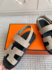 HM 26S CHYPRE SANDAL WITH BACK STRAP IN TAUPE BEIGE SUEDE