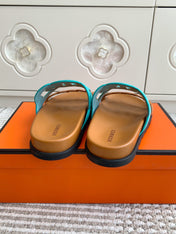 HM 26S EXTRA SANDAL IN AQUA BLUE MIX CARAMEL BROWN CALFSKIN AND SUEDE
