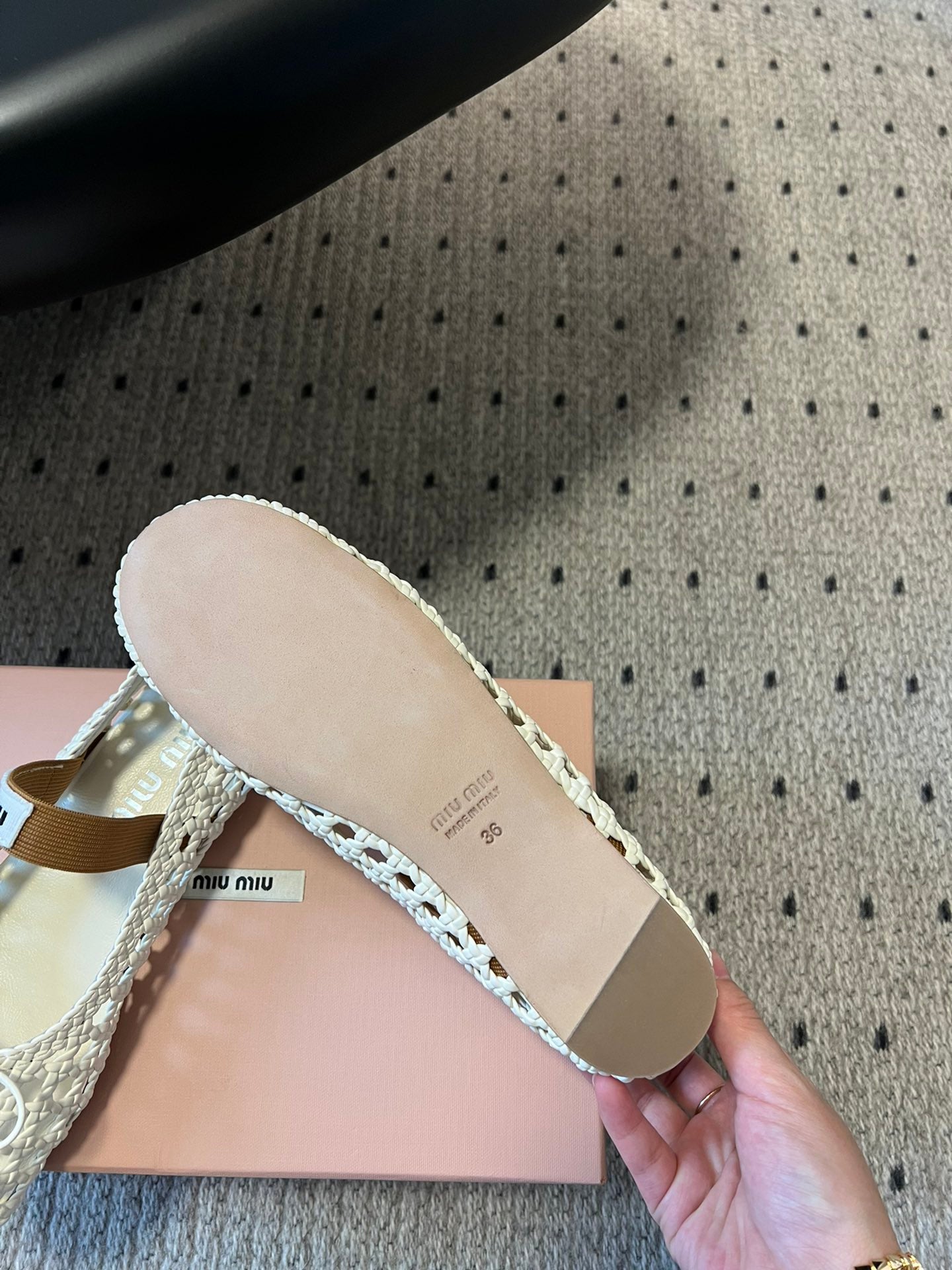 MIUMIU 26S BALLERINA FLATS IN CREAM WHITE MESH SHEEPSKIN