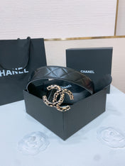 DOUBLE C BELT 38MM IN BLACK QUILTED LAMBSKIN WITH BLACK AND BEIGE LEOPARD PRINT BUCKLE