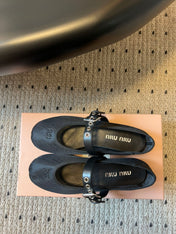 MIUMIU 26S BALLERINAS IN BLACK MESH FABRIC