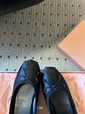 MIUMIU 26S BALLET MULES IN BLACK SATIN WITH BOW