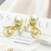 CD 26S PEARL TEARDROP CRYSTAL DOUBLE STUD EARRINGS IN GOLD METAL 631769