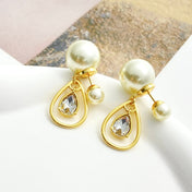 CD 26S PEARL TEARDROP CRYSTAL DOUBLE STUD EARRINGS IN GOLD METAL 631769