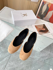THE ROW 26S ROUND TOE BALLET FLATS IN DARK BEIGE SUEDE