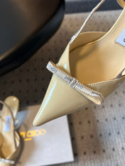 JIMMY CHOO 26S SLINGBACK HEELS 65 MM IN PASTEL YELLOW PATENT CALFSKIN