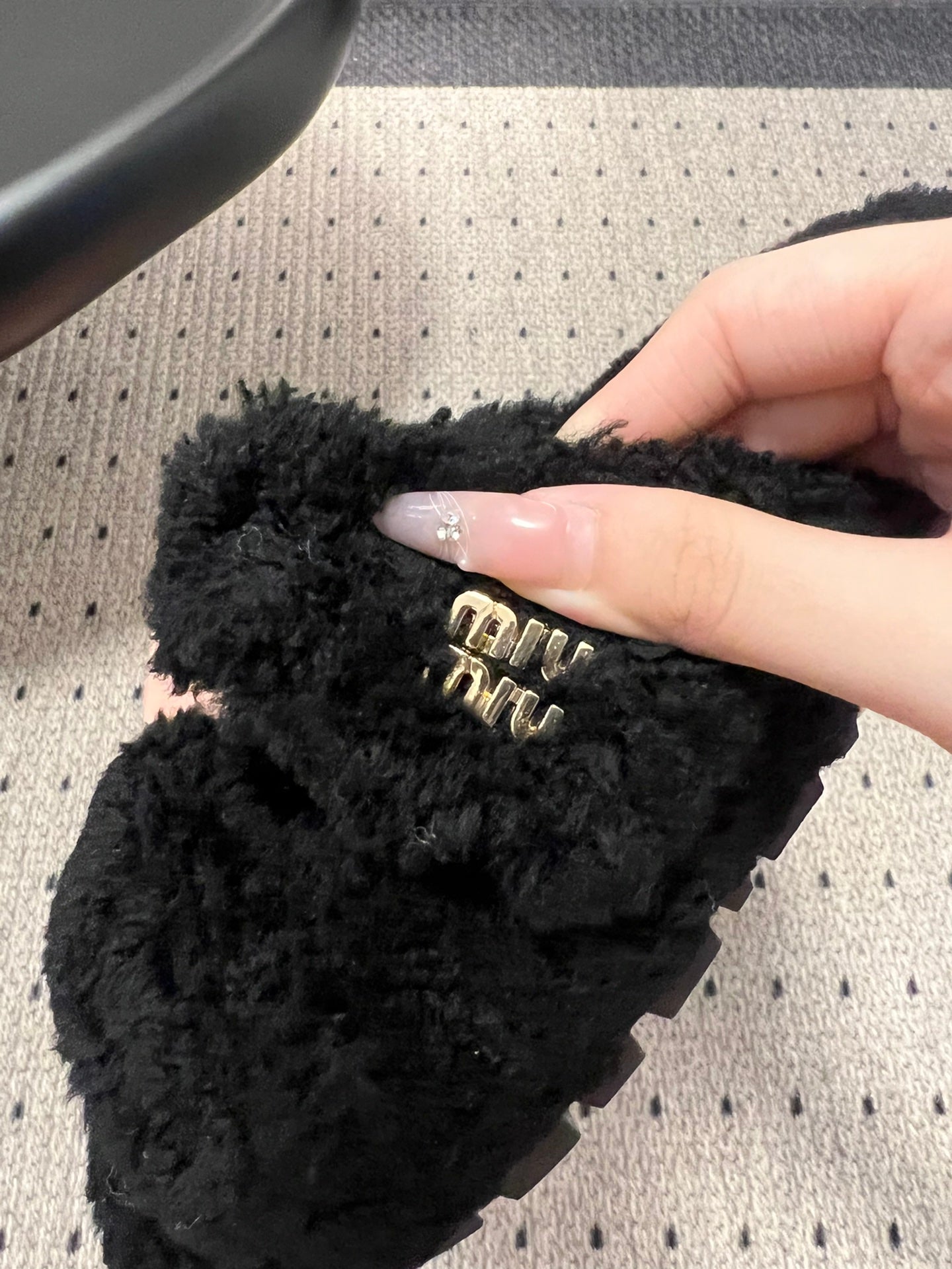 MIUMIU 26S SHEEPSKIN SLIPPERS IN BLACK