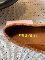 MIUMIU 26S LOAFERS IN CARAMEL BROWN SUEDE