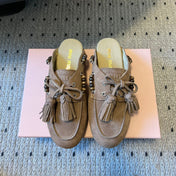 MIUMIU 26S MULES IN TAUPE BROWN SUEDE