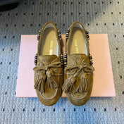 MIUMIU 26S TASSEL LOAFERS IN OLIVE BROWN SUEDE