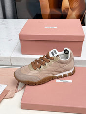 MIUMIU 26S SNEAKERS IN BROWN FABRIC AND SUEDE
